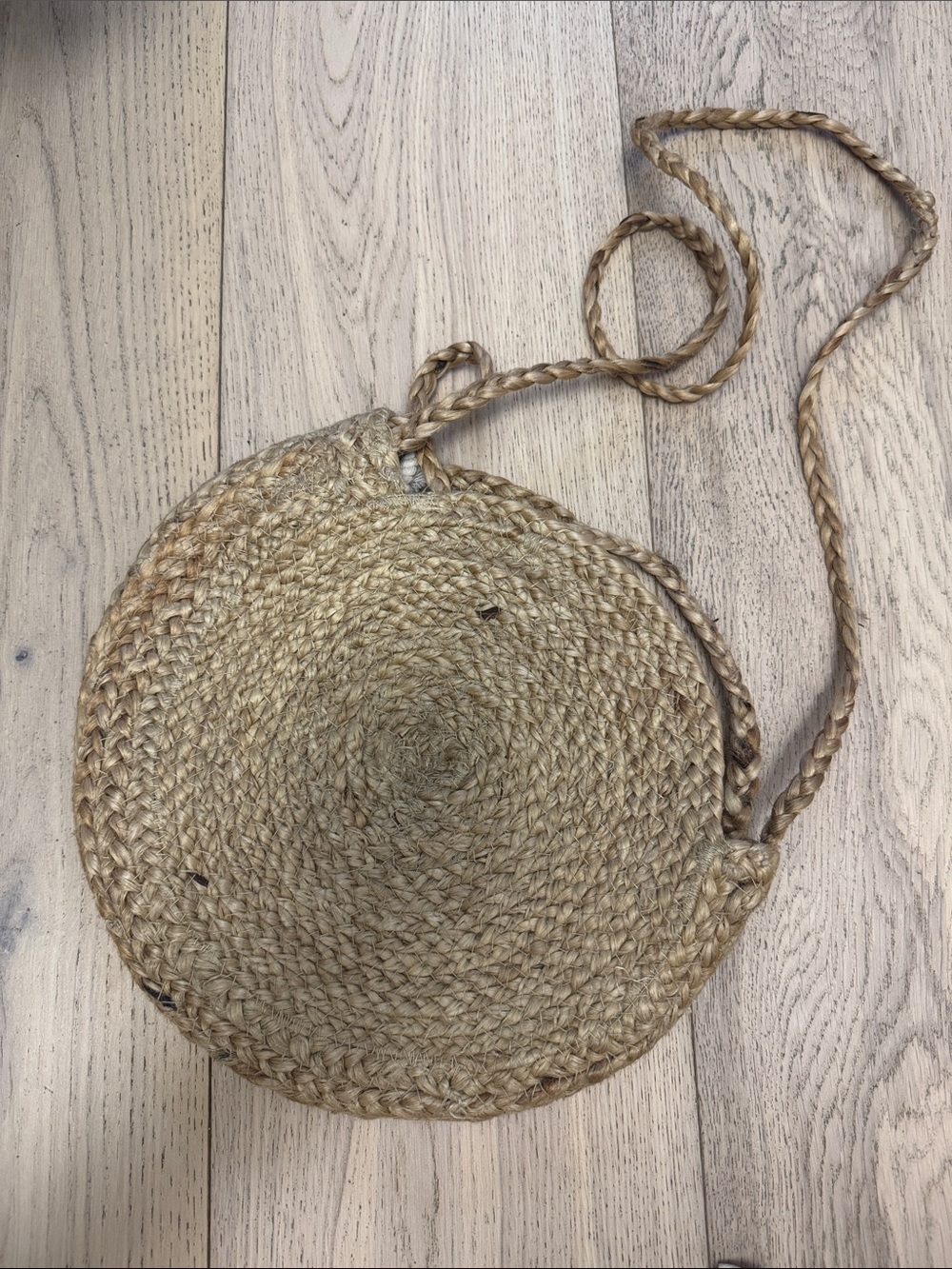 Mango Round Woven Crossbody Bag in Natural Tan